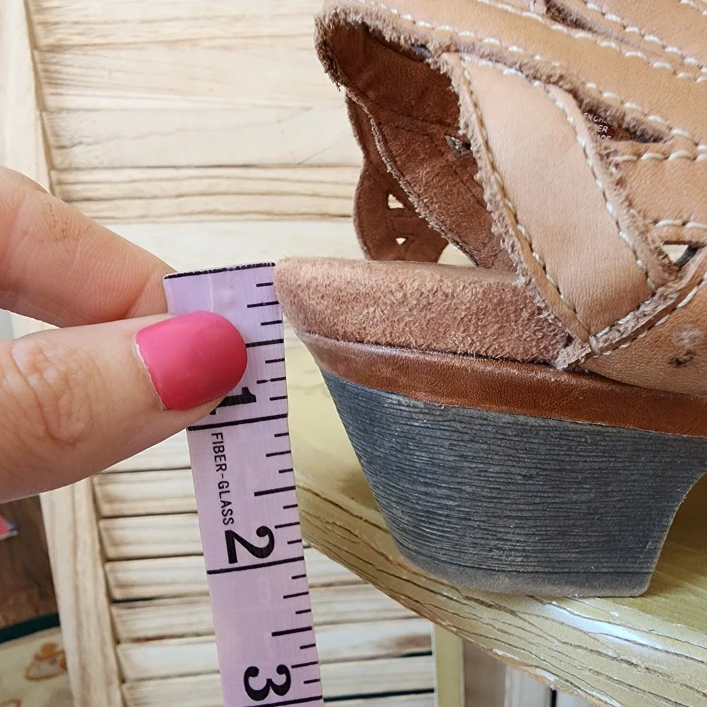 Rockport Sz 10 Brown Leather Mary Jane T-Strap Wedge Sandals Cottagecore Girly